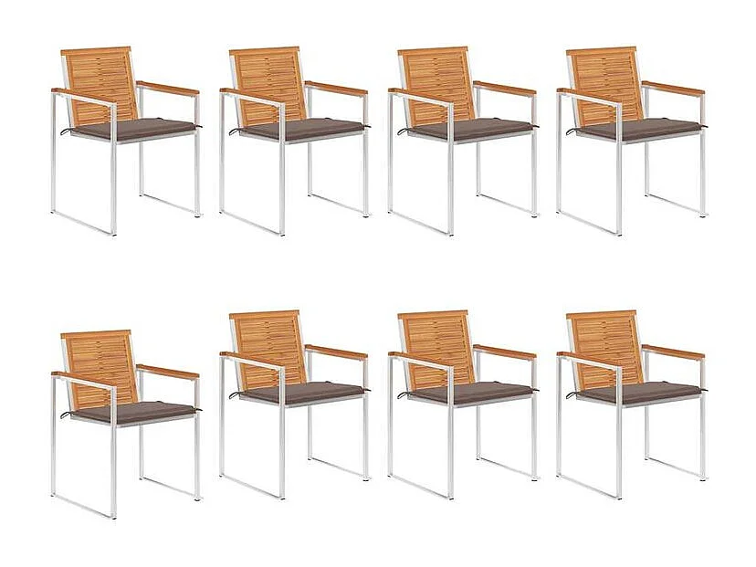 Chaises de jardin lot de 8 avec coussins Bois d'acacia solide
