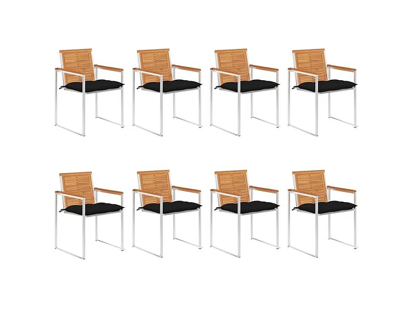 Chaises de jardin lot de 8 avec coussins Bois d'acacia solide