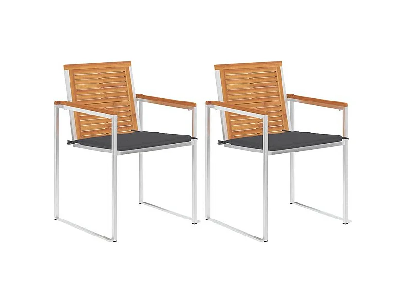Chaises de jardin avec coussins lot de 2 Acacia solide et acier