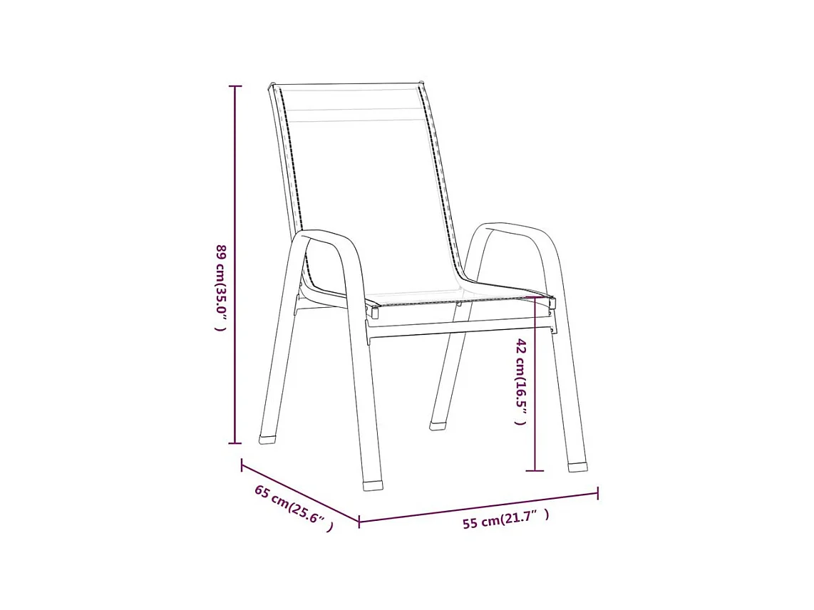 Chaises empilables de jardin lot de 4 Noir Tissu textilène