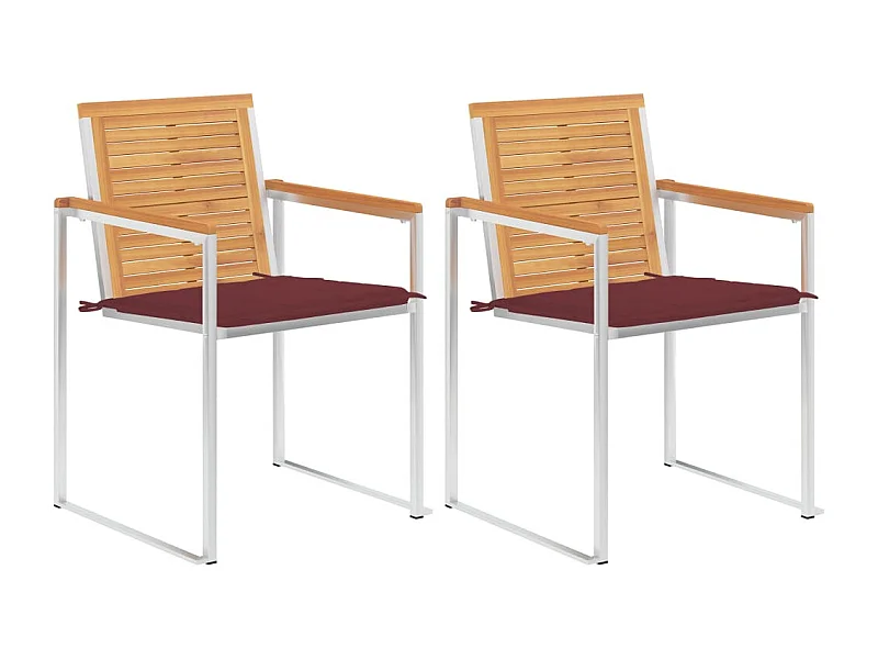 Chaises de jardin avec coussins 2 pcs Teck solide et acier 2