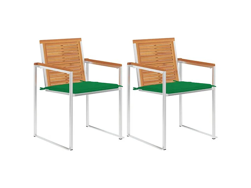 Chaises de jardin avec coussins lot de 2 Acacia solide et acier