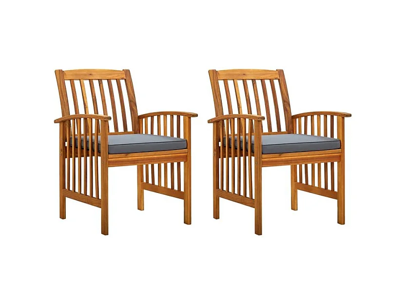 Chaises à dîner de jardin 2pcs et coussins Bois d'acacia massif