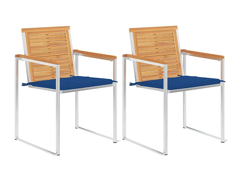 Chaises de jardin avec coussins 2 pcs Teck solide et acier 3