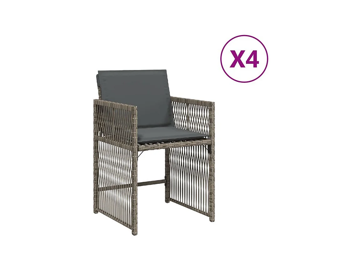 Chaises de jardin avec coussins lot de 4 gris résine tressée