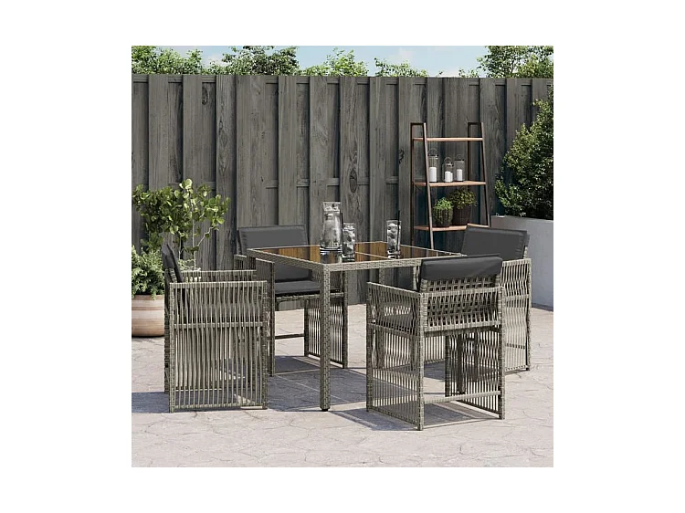 Chaises de jardin avec coussins lot de 4 gris résine tressée
