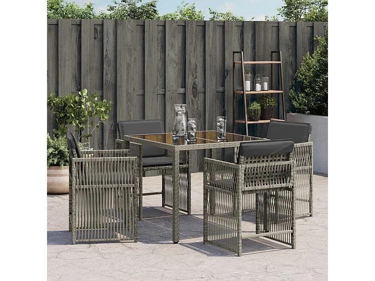 Chaises de jardin avec coussins lot de 4 gris résine tressée