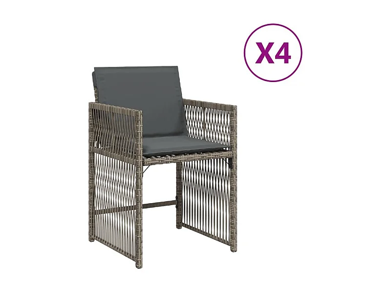 Chaises de jardin avec coussins lot de 4 gris résine tressée
