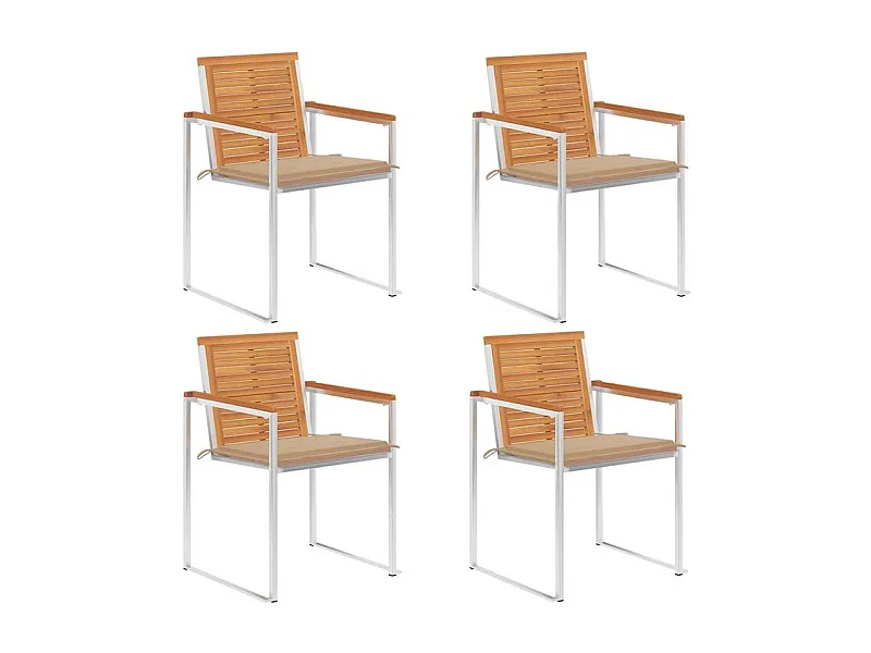 Chaises de jardin lot de 4 avec coussins Bois d'acacia massif