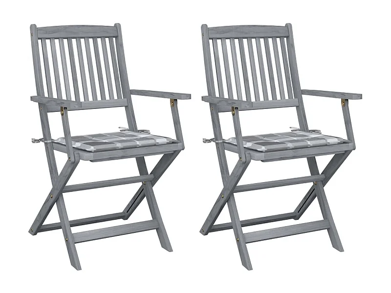 Chaises pliables d'extérieur 2 pcs avec coussins Bois d'acacia 29