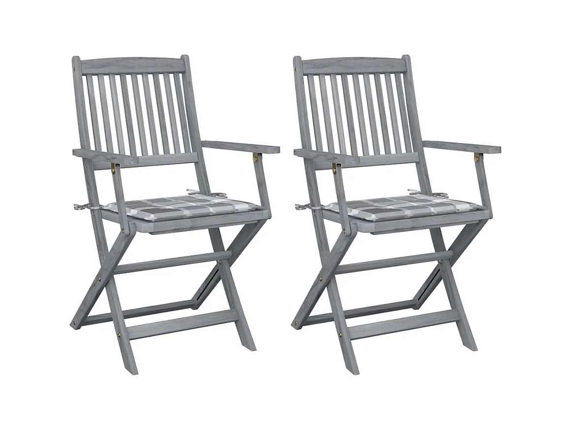 Chaises pliables d'extérieur 2 pcs avec coussins Bois d'acacia 29