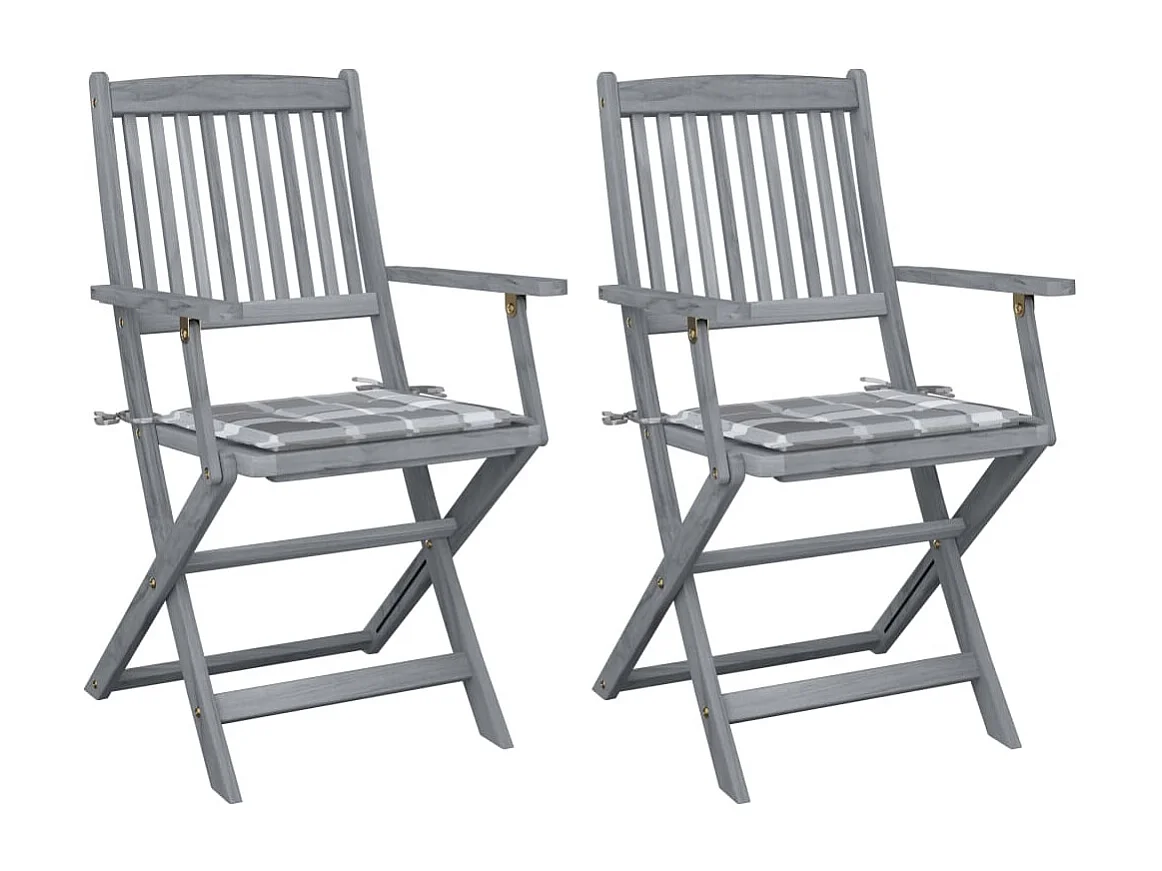 Chaises pliables d'extérieur 2 pcs avec coussins Bois d'acacia 29