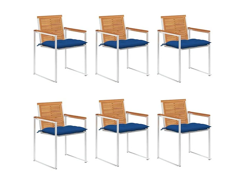 Chaises de jardin lot de 6 avec coussins Bois d'acacia solide