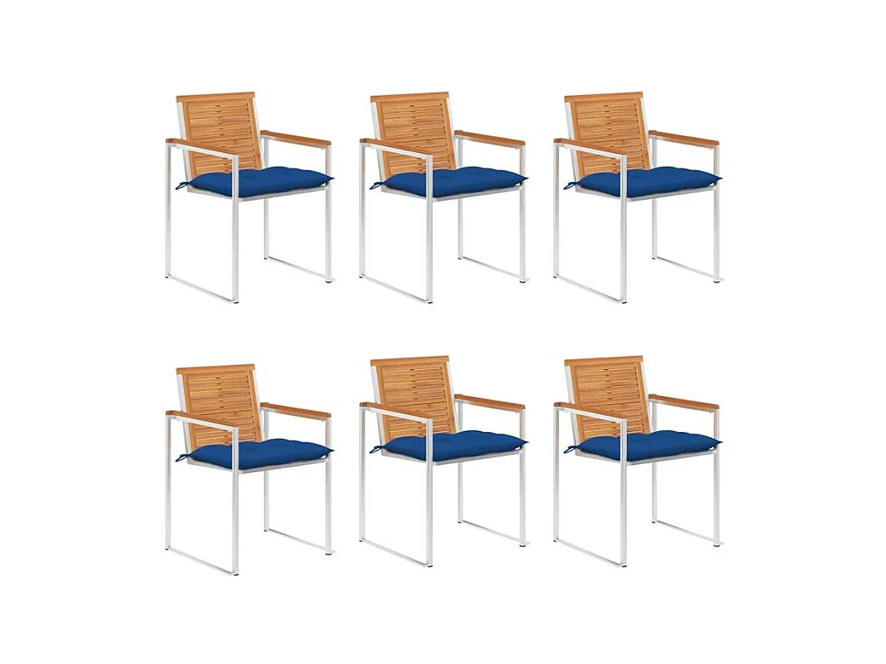 Chaises de jardin lot de 6 avec coussins Bois d'acacia solide