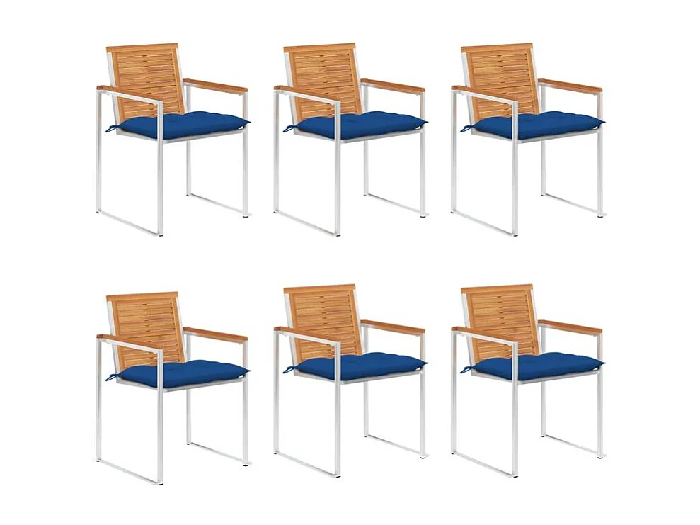 Chaises de jardin lot de 6 avec coussins Bois d'acacia solide