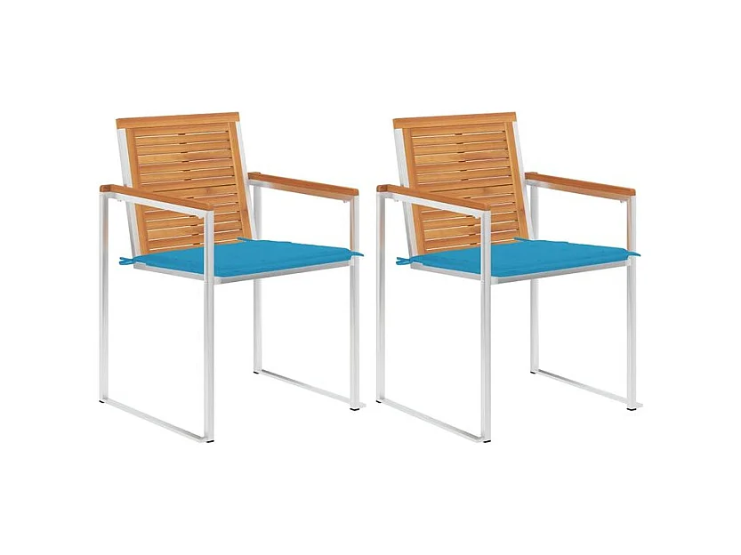 Chaises de jardin avec coussins lot de 2 Acacia solide et acier