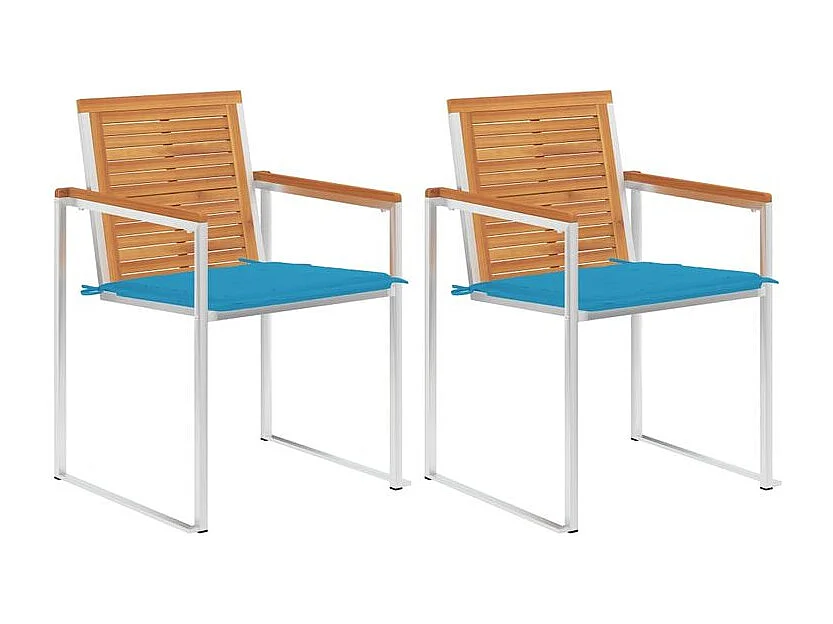 Chaises de jardin avec coussins lot de 2 Acacia solide et acier