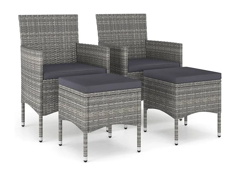 Jeu de chaise et tabouret de jardin 4 pcs Résine tressée Gris