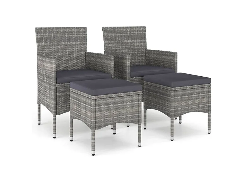 Jeu de chaise et tabouret de jardin 4 pcs Résine tressée Gris