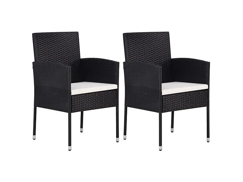 Chaises de jardin coussins blanc crème 2pcs noir résine tressée