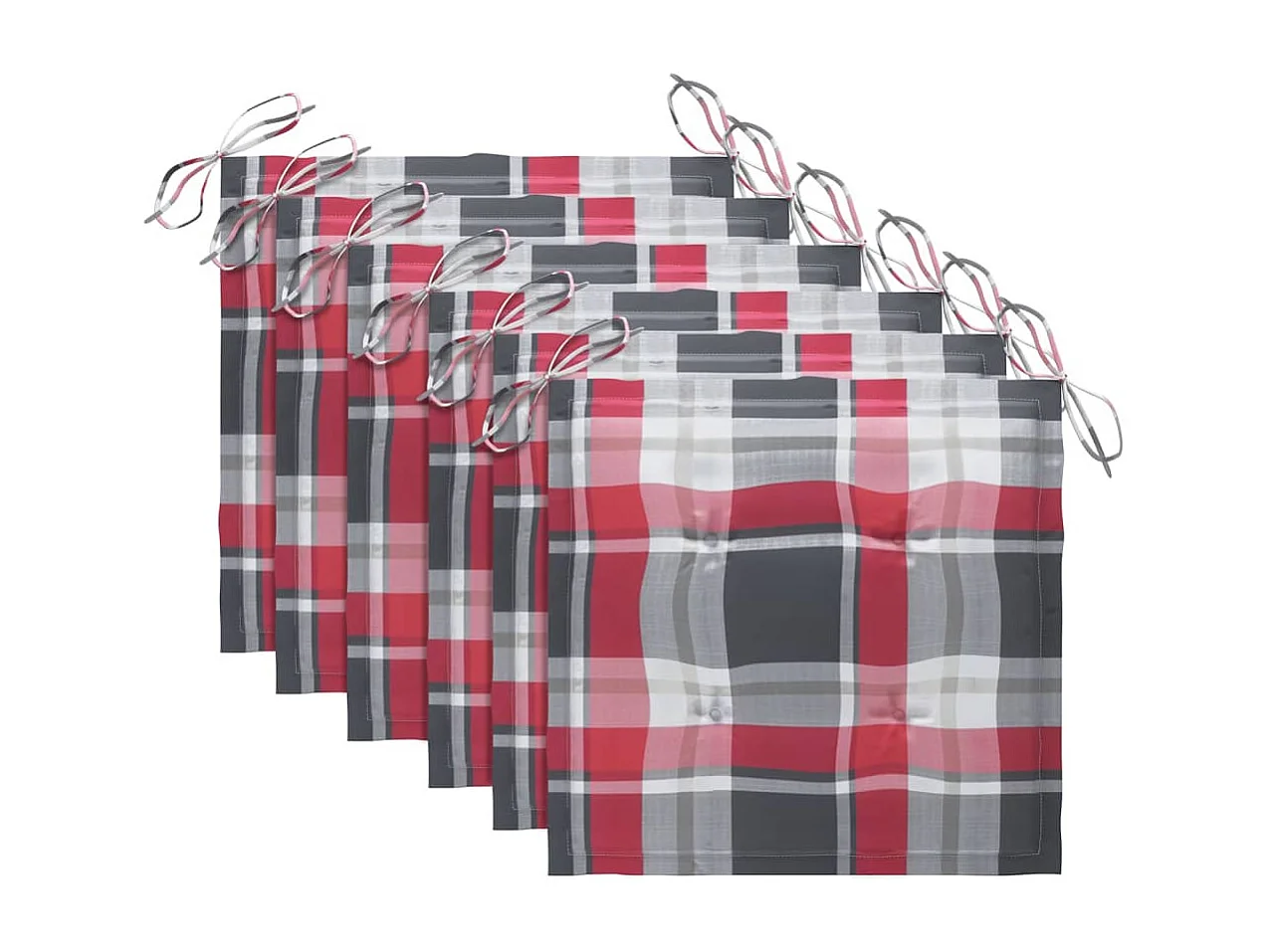 Chaises de jardin 6 pcs et coussins carreaux rouge Bois de teck