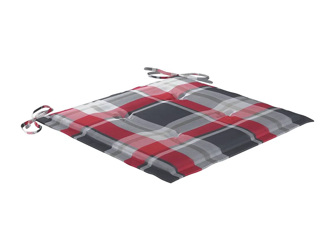 Chaises de jardin 6 pcs et coussins carreaux rouge Bois de teck