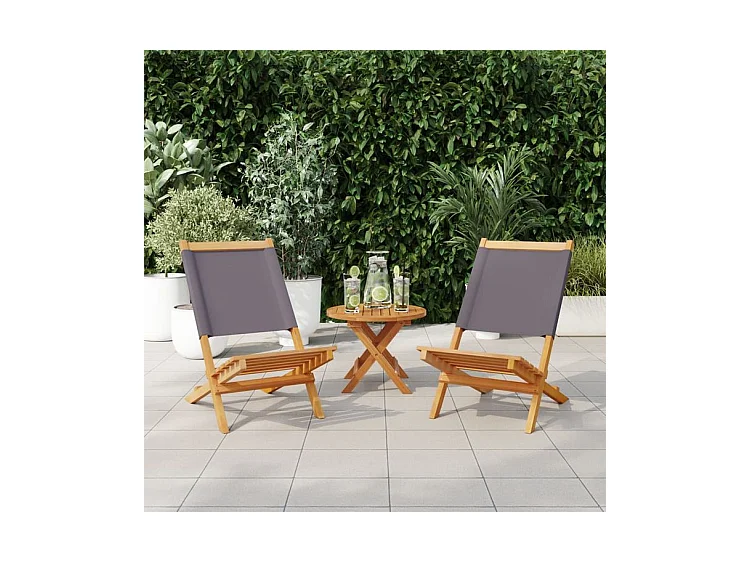 Chaises de jardin lot de 2 anthracite bois acacia massif tissu