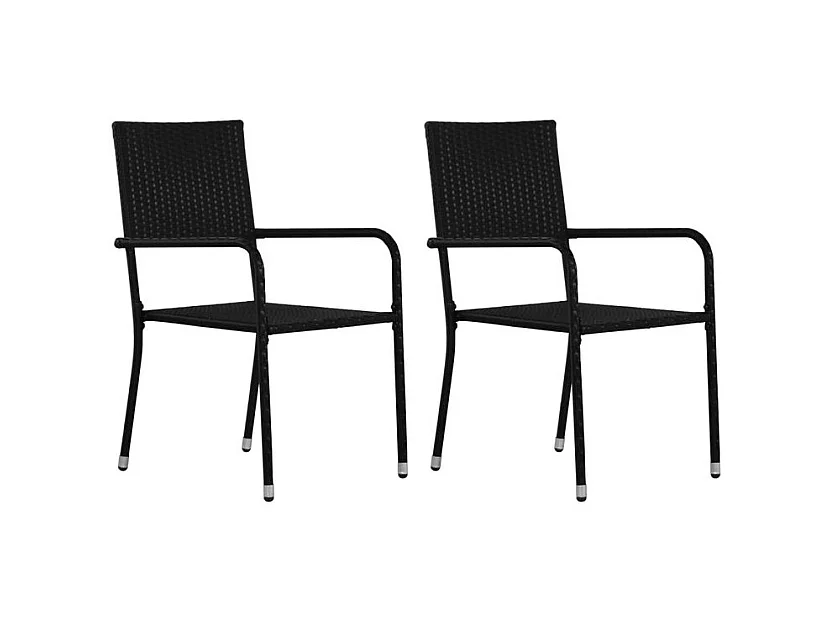 Chaise à dîner de jardin empilable lot de 2 noir résine tressée