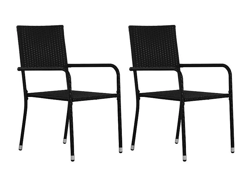 Chaise à dîner de jardin empilable lot de 2 noir résine tressée