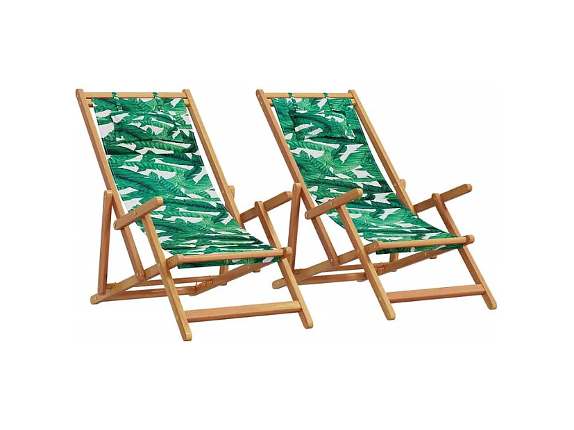 Chaises de plage pliantes lot de 2 tissu et bois massif