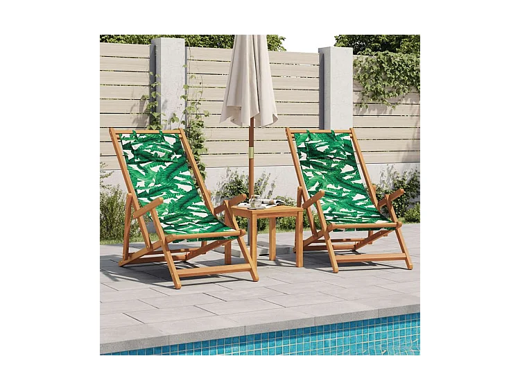 Chaises de plage pliantes lot de 2 tissu et bois massif