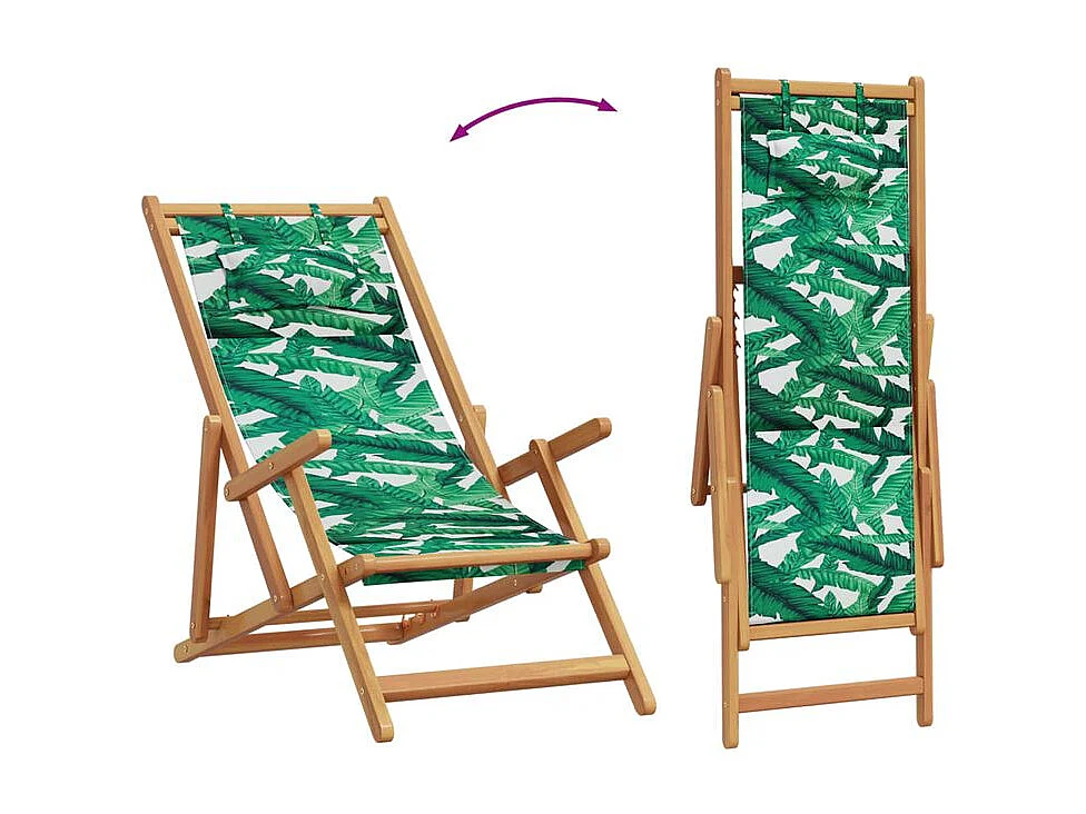 Chaises de plage pliantes lot de 2 tissu et bois massif