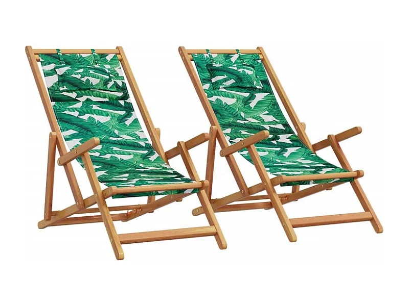 Chaises de plage pliantes lot de 2 tissu et bois massif