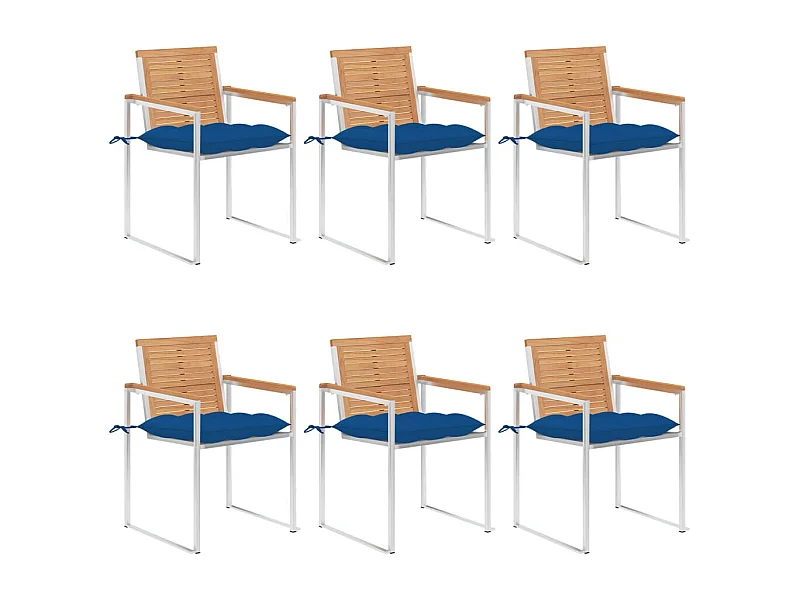 Chaises de jardin 6 pcs avec coussins Bois de teck massif 39