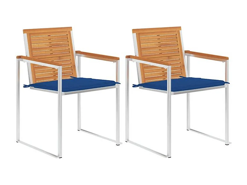 Chaises de jardin avec coussins lot de 2 Acacia solide et acier