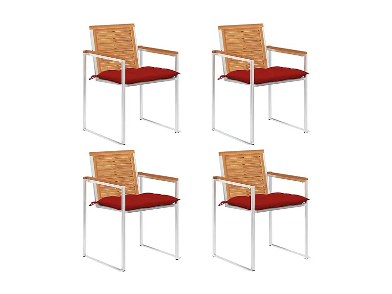 Chaises de jardin lot de 4 avec coussins Bois d'acacia massif