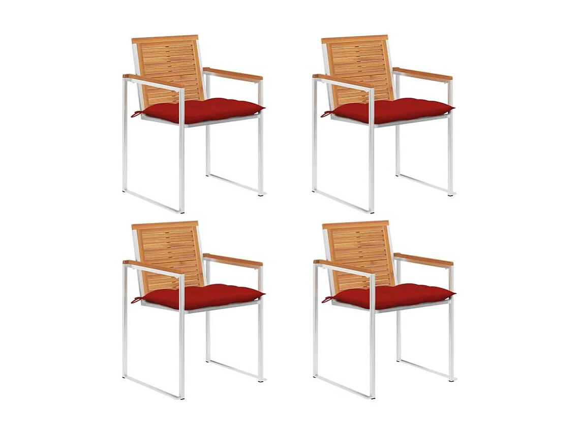 Chaises de jardin lot de 4 avec coussins Bois d'acacia massif