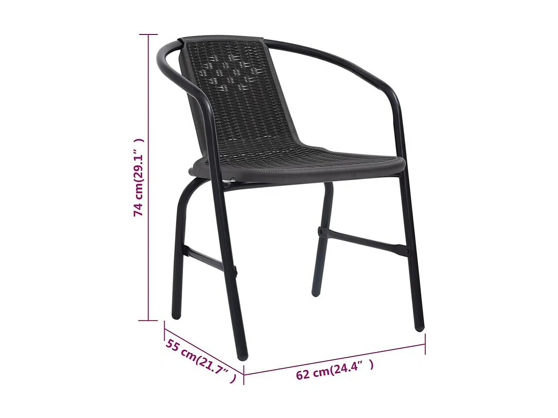 Chaises de jardin lot de 4 Rotin plastique et acier 110 kg