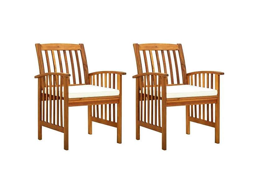 Chaises à dîner de jardin 2pcs et coussins Bois d'acacia massif