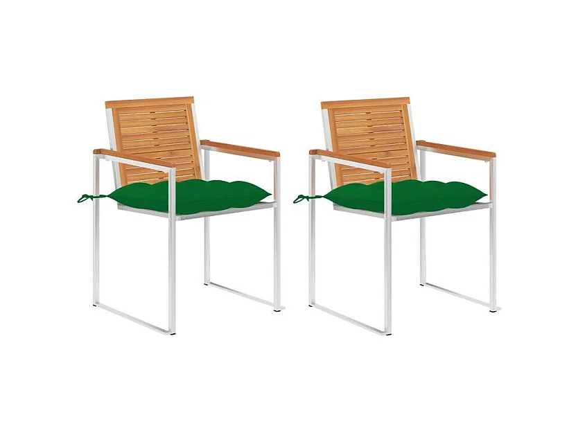 Chaises de jardin avec coussins lot de 2 Acacia solide et acier