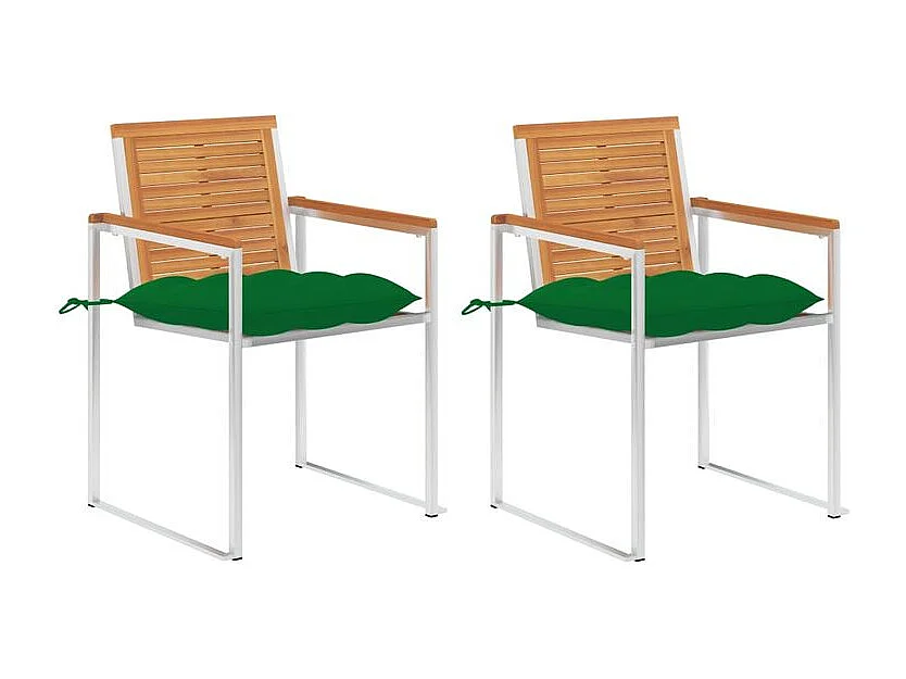 Chaises de jardin avec coussins lot de 2 Acacia solide et acier