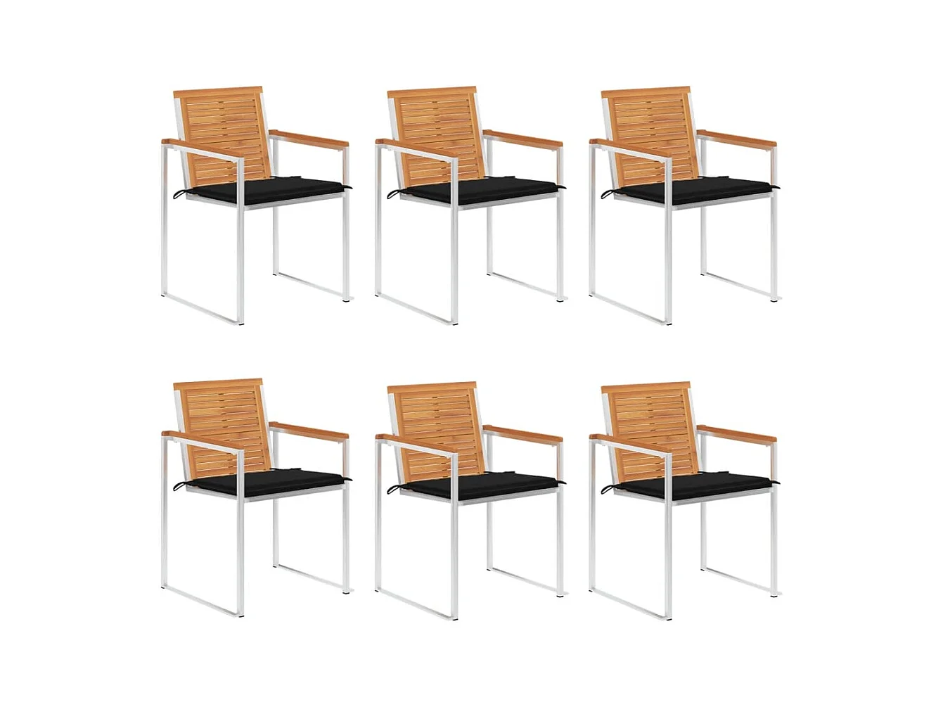 Chaises de jardin 6 pcs avec coussins Bois d'acacia solide 3