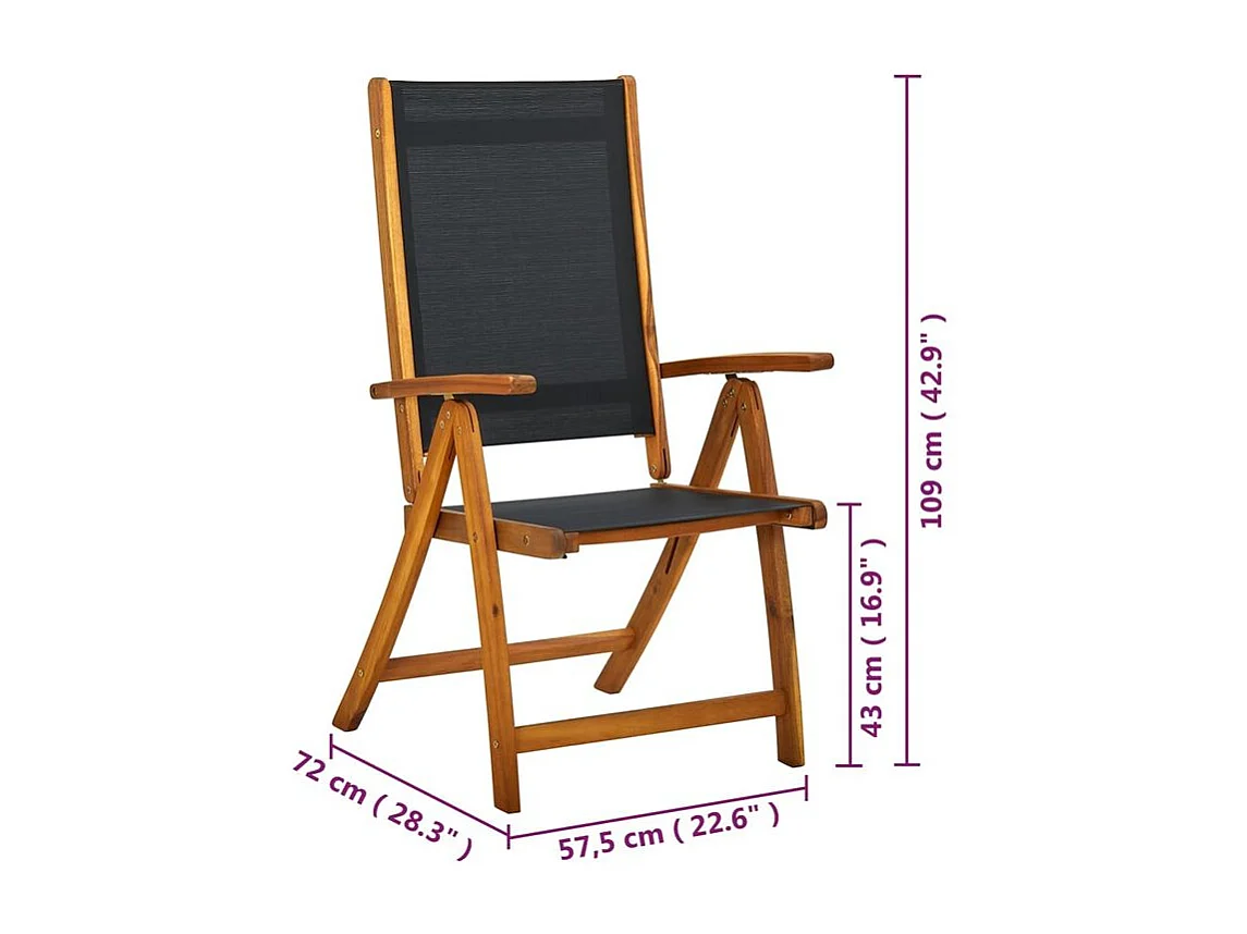 Chaises de jardin pliantes 8 pcs Bois d'acacia massif Textilène