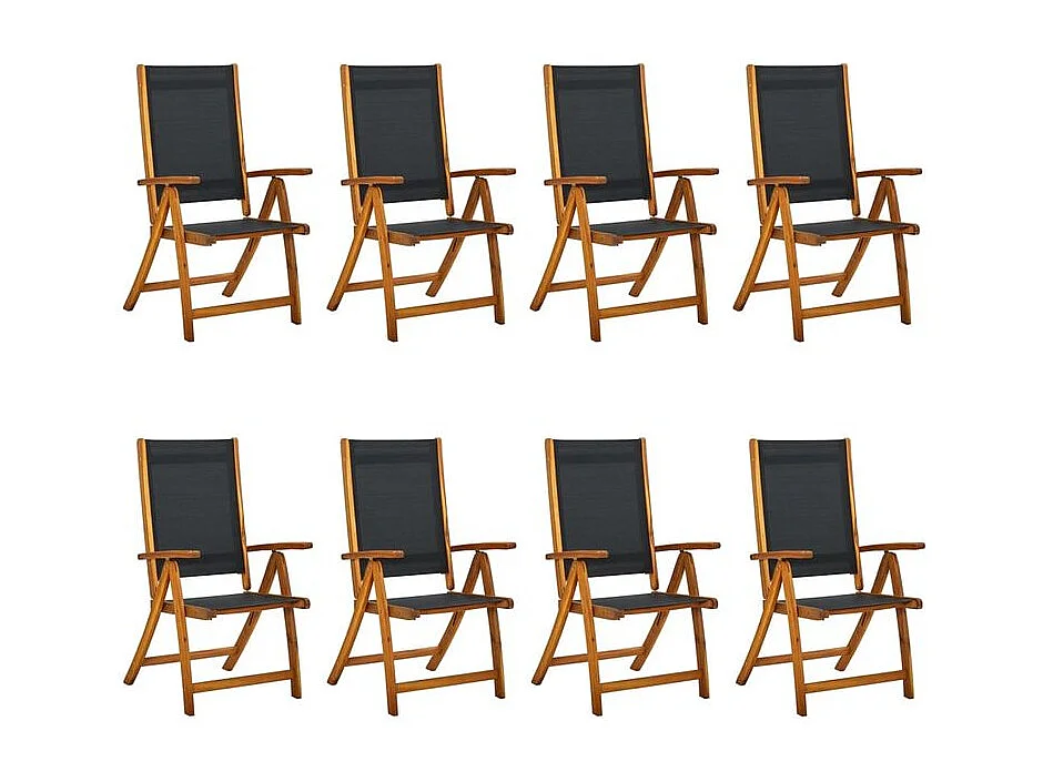 Chaises de jardin pliantes 8 pcs Bois d'acacia massif Textilène