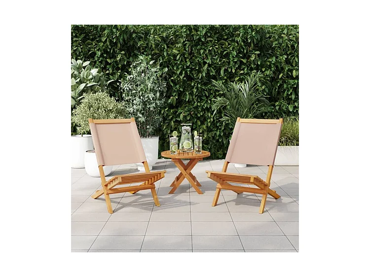 Chaises de jardin lot de 2 taupe bois d'acacia massif et tissu
