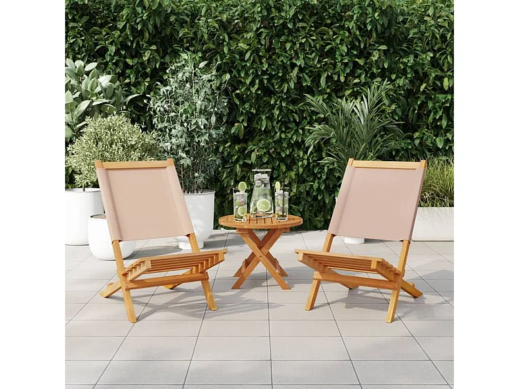 Chaises de jardin lot de 2 taupe bois d'acacia massif et tissu