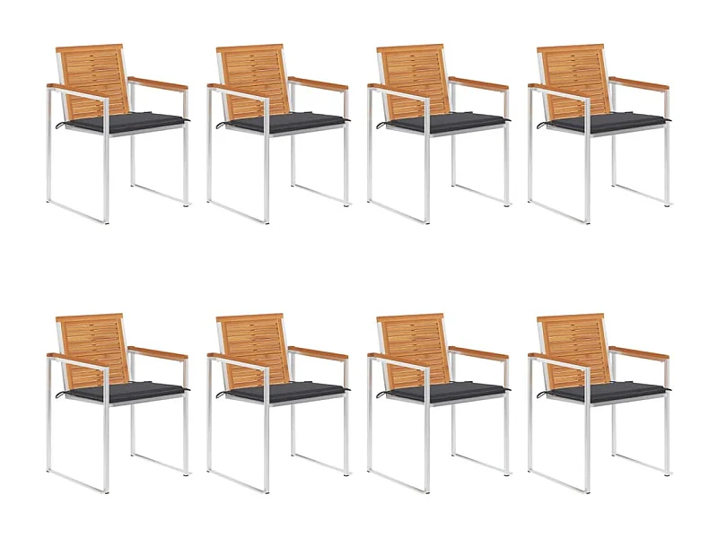 Chaises de jardin 8 pcs avec coussins Bois d'acacia solide 12