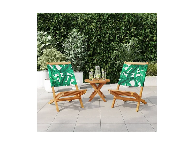 Chaises de jardin lot de 2 motif de feuilles acacia et tissu