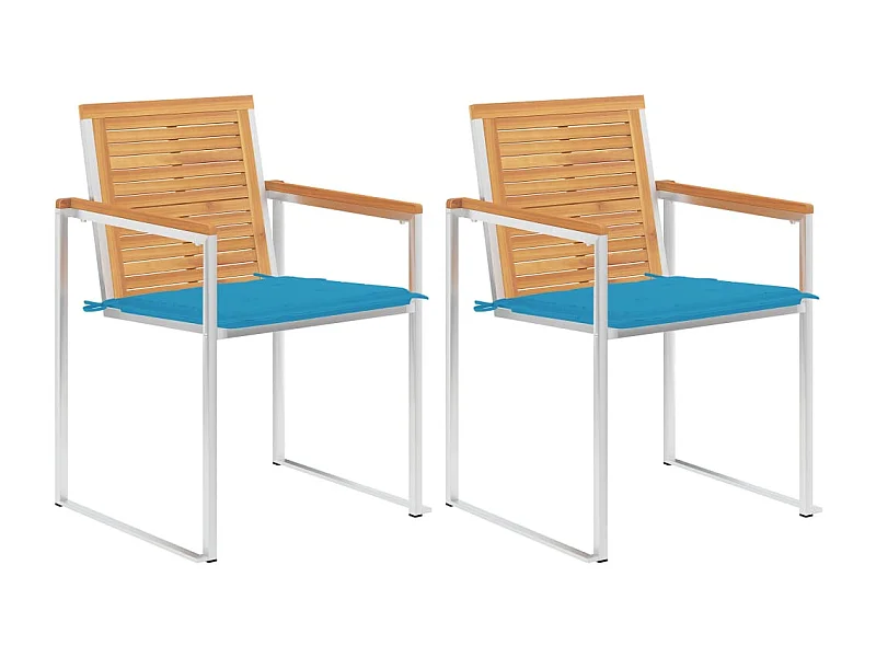 Chaises de jardin avec coussins 2 pcs Teck solide et acier