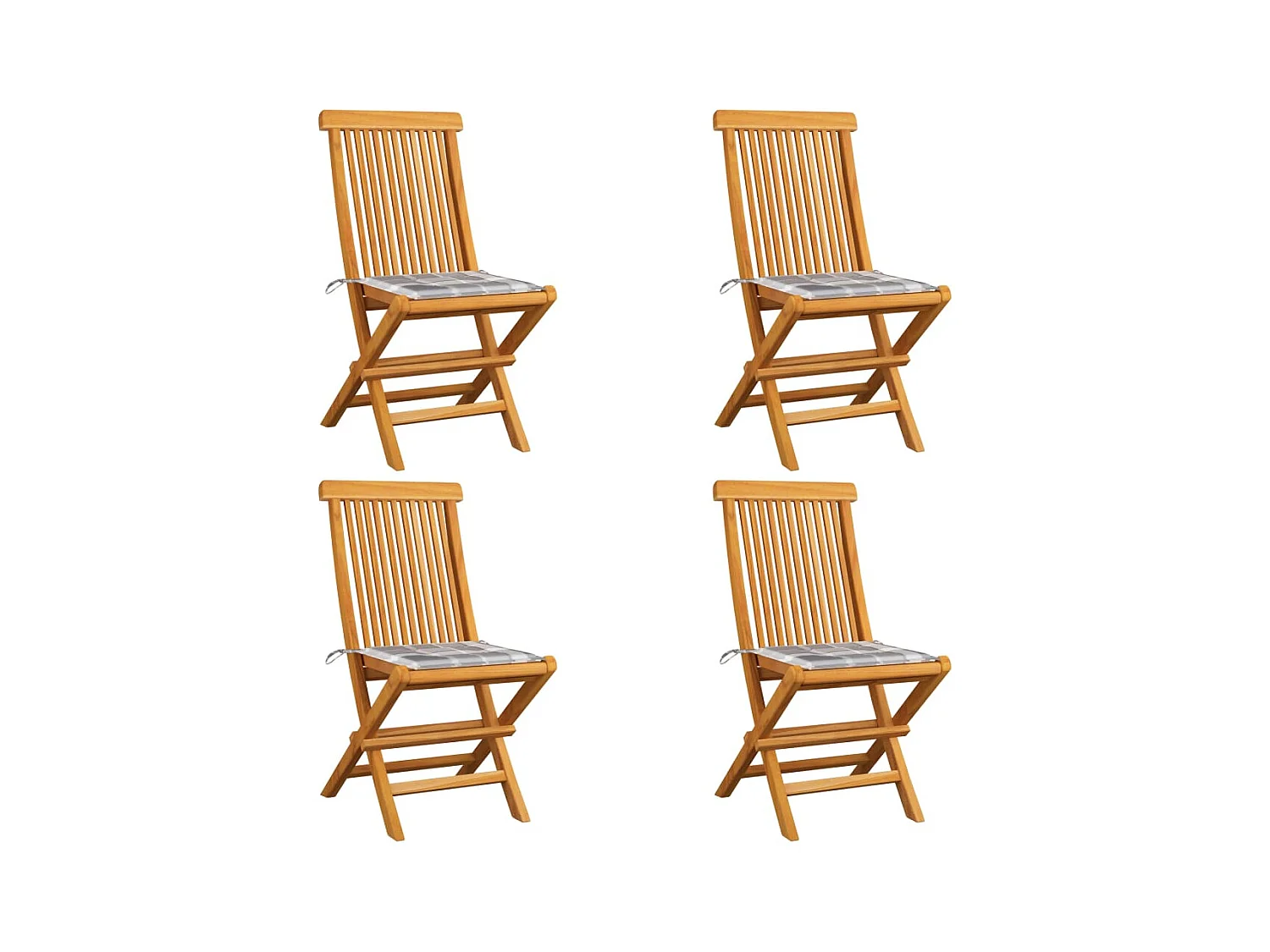 Chaises de jardin et coussins à carreaux gris 4 pcs Teck massif 2